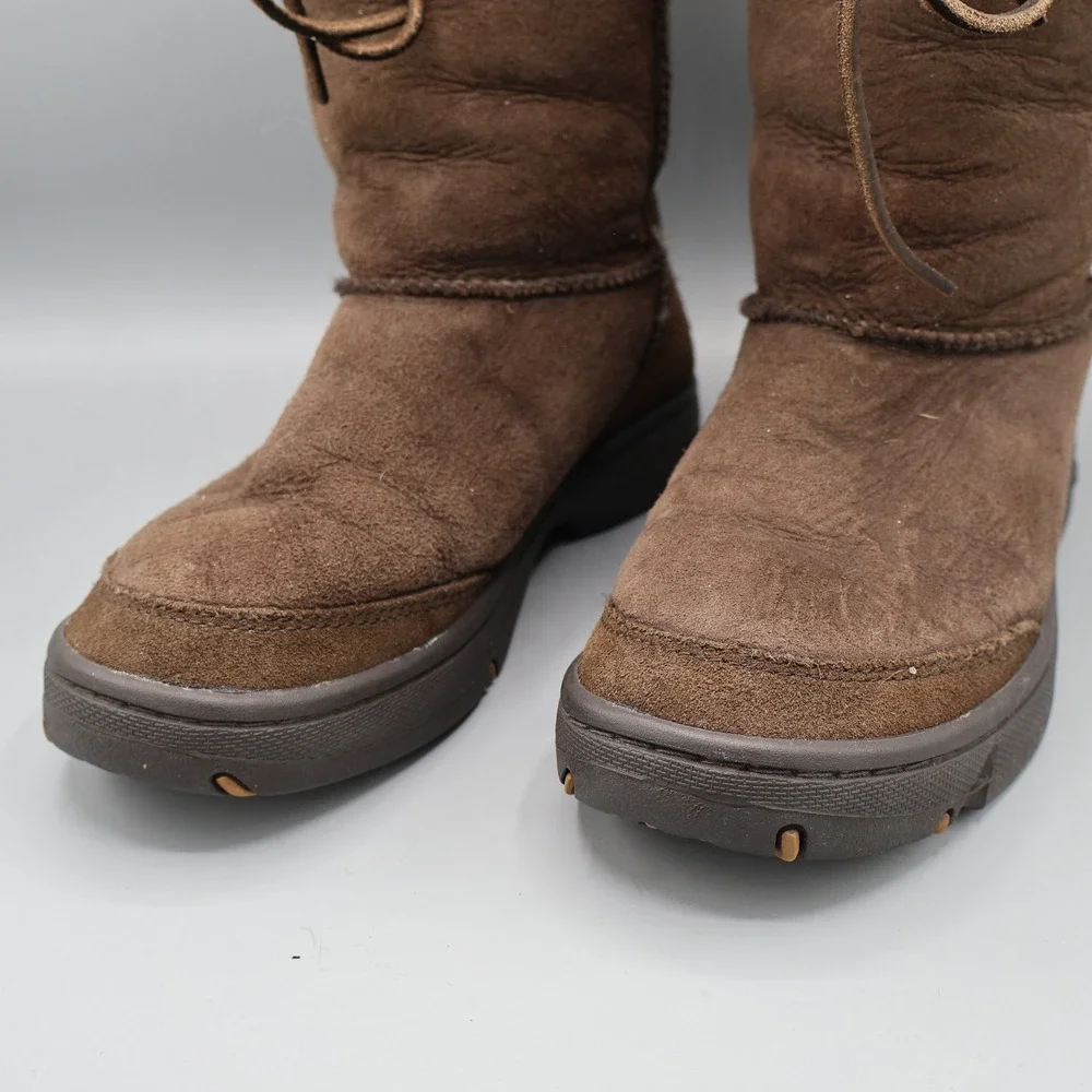 UGGUltimate Cuff Sheepskin Lined Boots Women 8 Brown‎ Lace Up Warm Boho Bohemian
